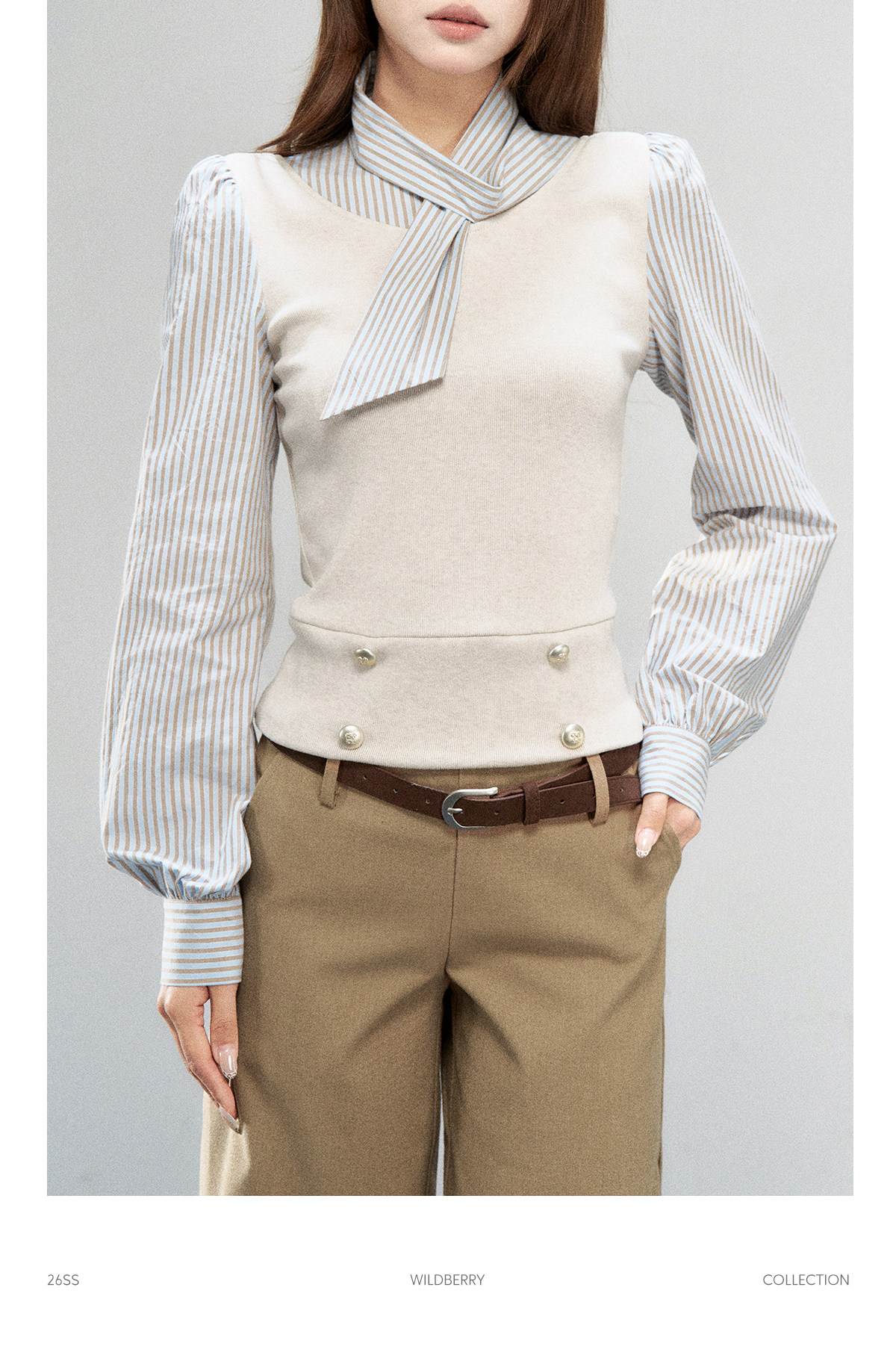 Wildberry Striped Tie-Waist Faux Two-Piece Shirt