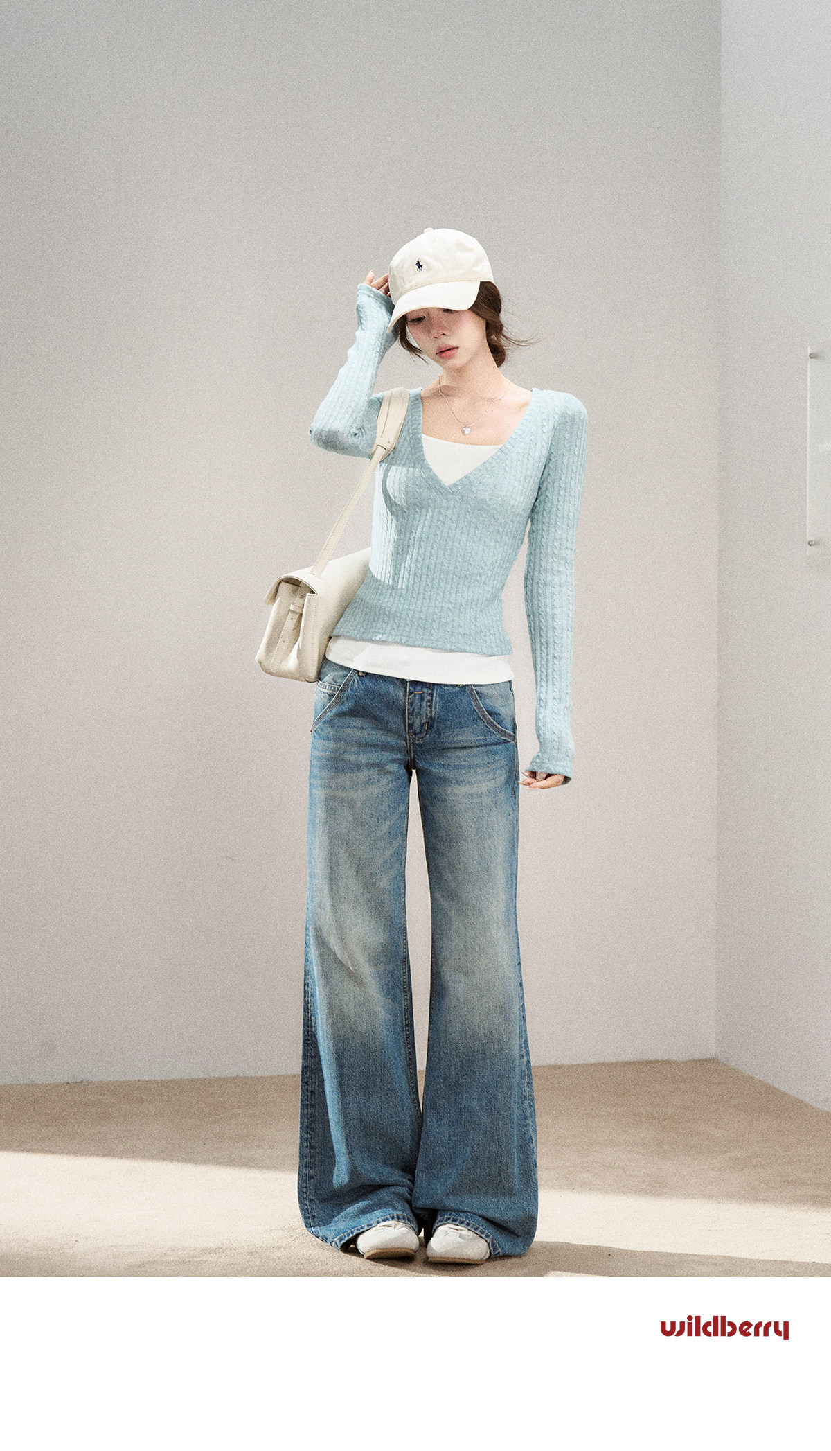 Wildberry Faux Two-Piece V-Neck Ribbed Knit Top