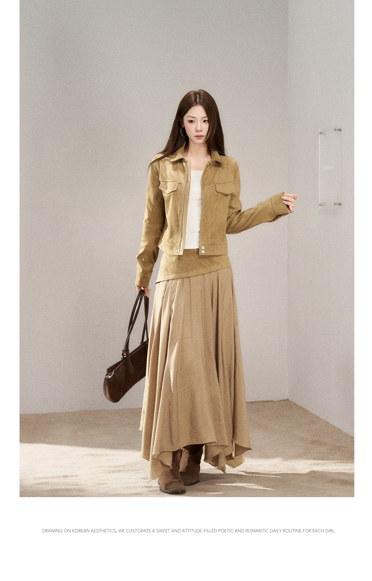 Wildberry Khaki Asymmetrical High-Waist Midi Skirt
