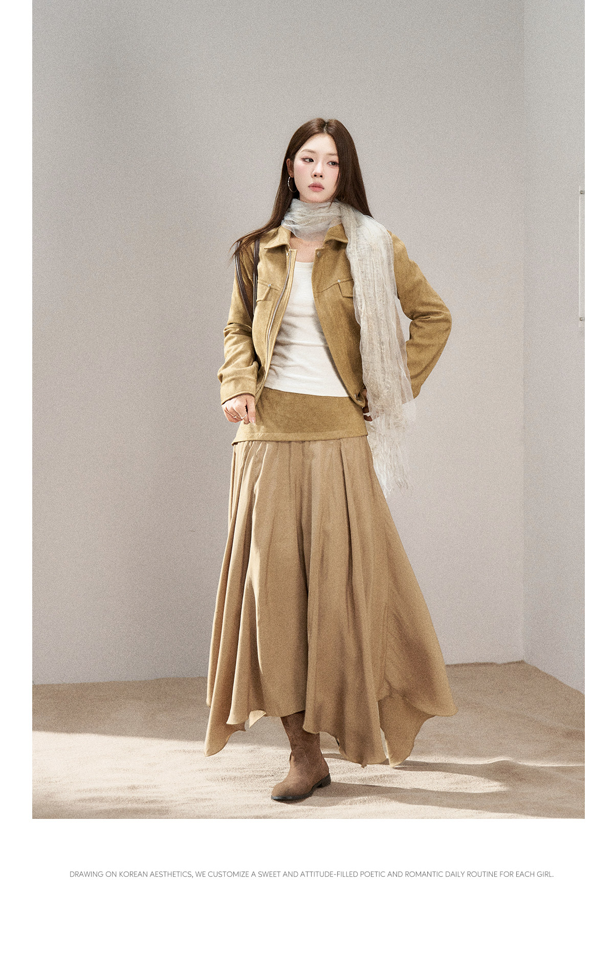 Wildberry Khaki Asymmetrical High-Waist Midi Skirt