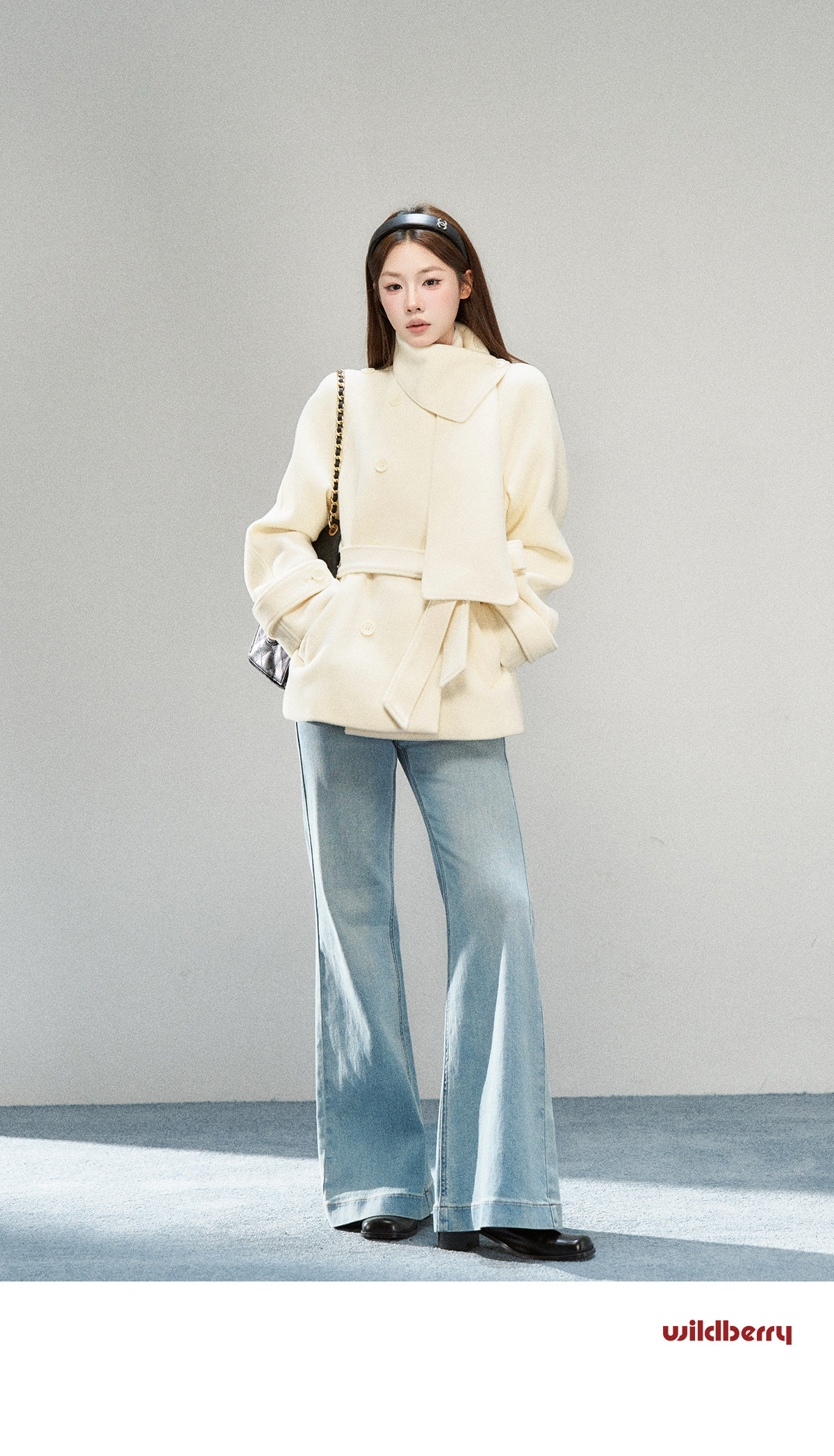 Wildberry Scarf-Collar Tie-Waist Short Coat