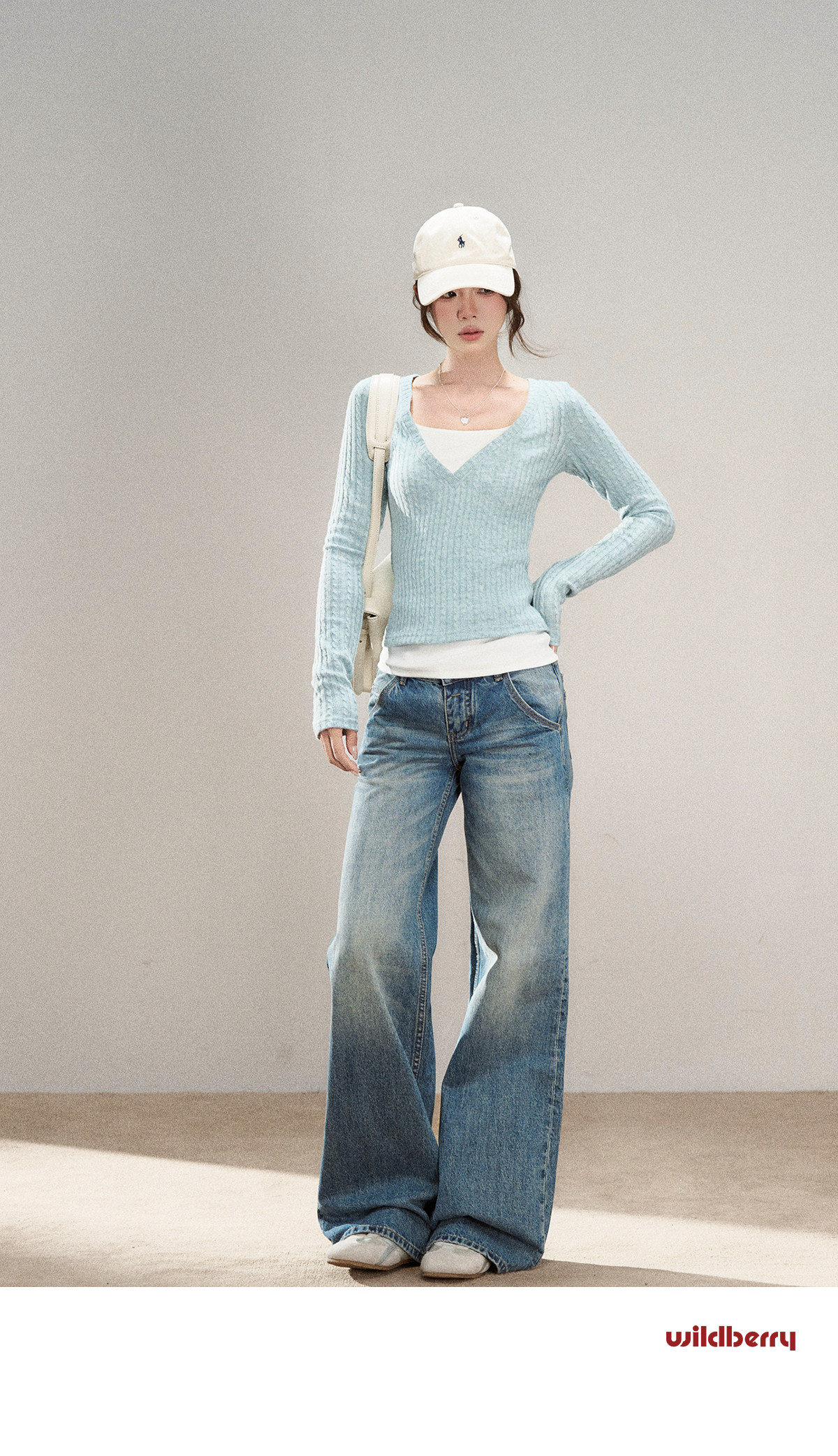 Wildberry Faux Two-Piece V-Neck Ribbed Knit Top