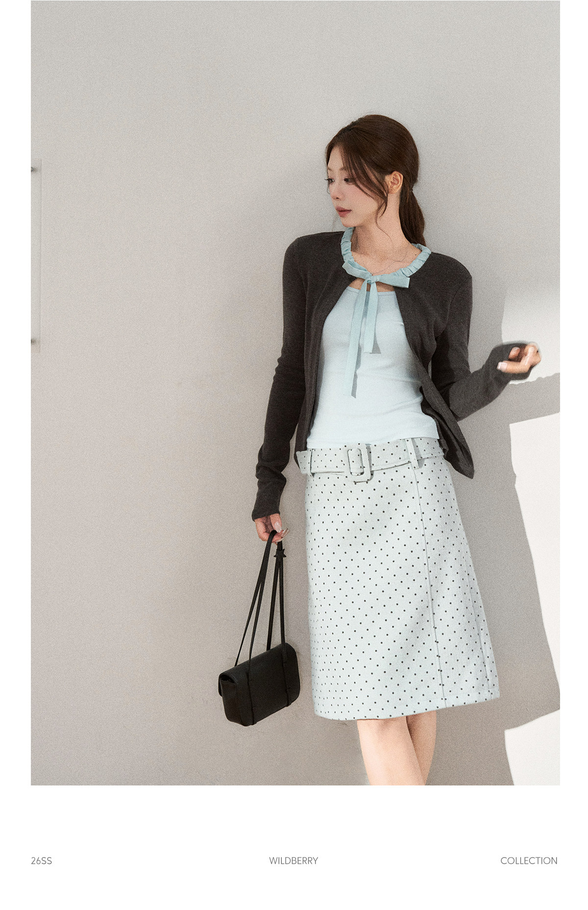 Wildberry Polka Dot Belted A-Line Midi Skirt