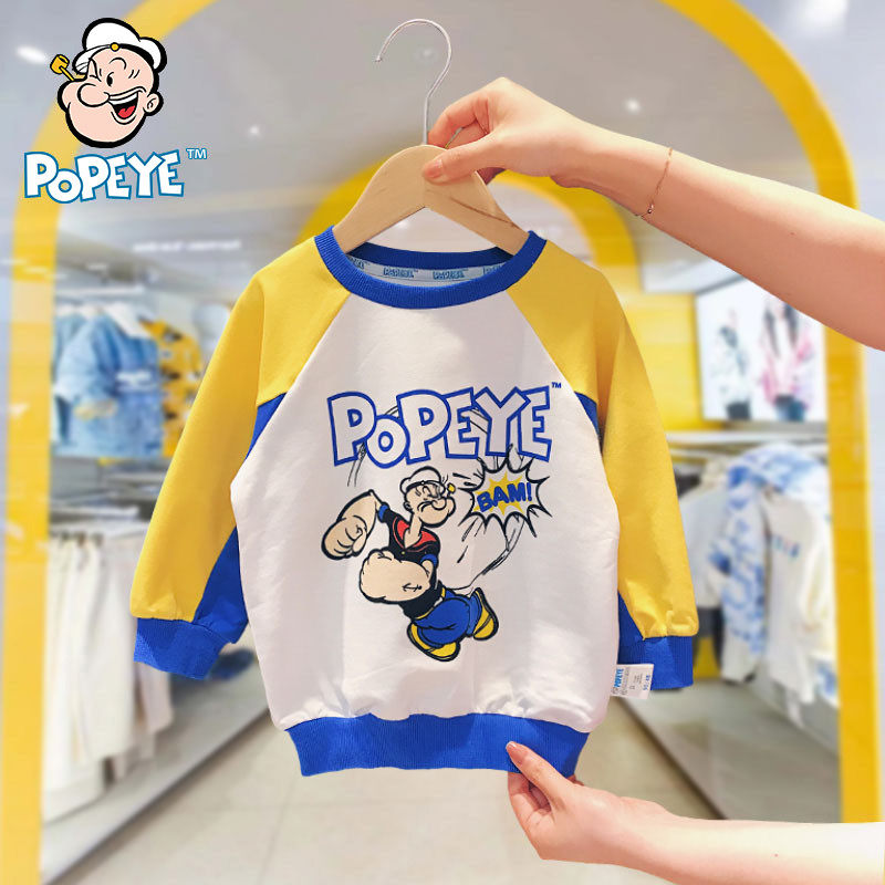 Strong sailor POPEYE male girl cartoon sweatshirt children's hooded baby 2022 new spring dress foreign pie
