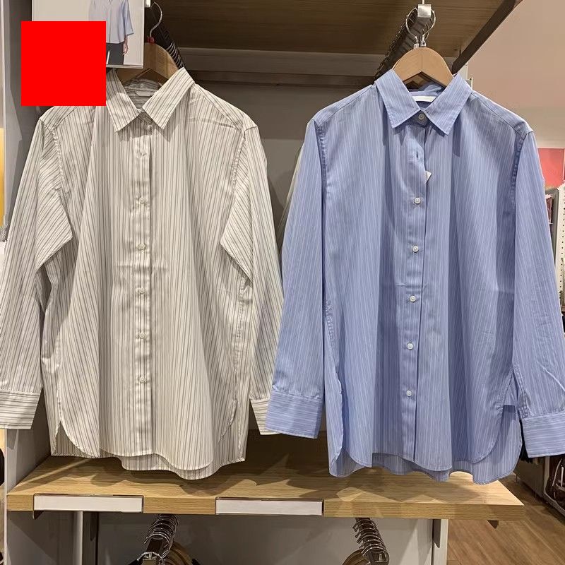 Youu New Spring and Autumn Versatile Women's Cotton Striped Shirt Long-Sleeve Casual Shirt Thin Jacket 475666