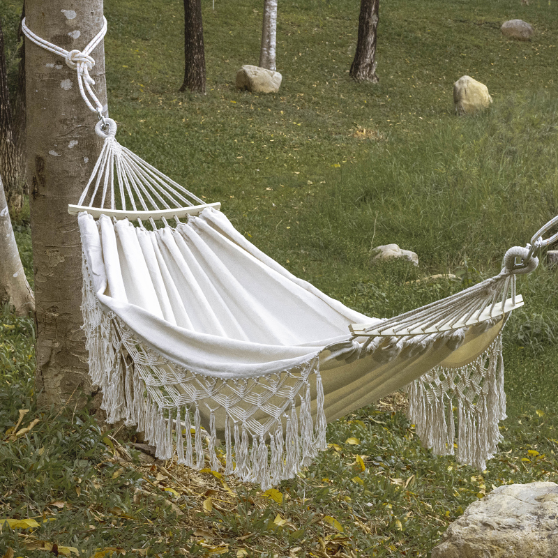 アウトドアハンモック ダブルキャンプ レジャーハンモックスイング 春 遠出 タッセル 大人 キャンプ 転倒防止 キャンバス ハンギングバスケット