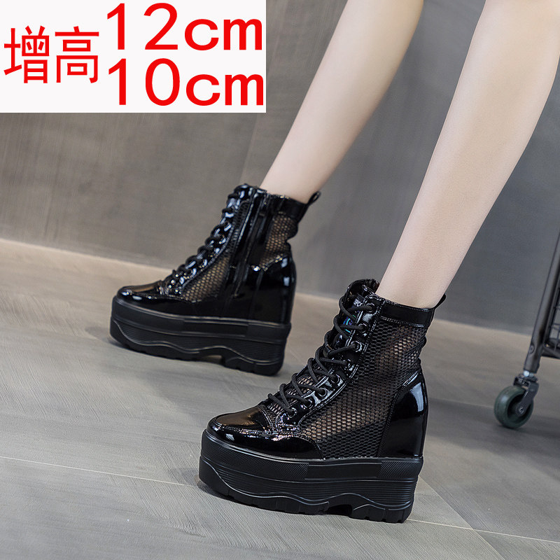 Summer thin Martin boots women's inner high-heeled 12 cm thick-bottomed sponge cake 10 cm small women's boots mesh boots