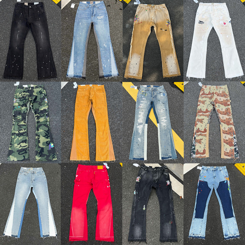 Gallery Dept. Jeans with Ink Graffiti, Micro-Flared Structure, Patchwork, Casual Loose Long Pants, Trendy for Men and Women Gallery Dept. Jeans with Ink Graffiti, Micro-Flared Structure, Patchwork, Casual Loose Long Pants, Trendy for Men and Women