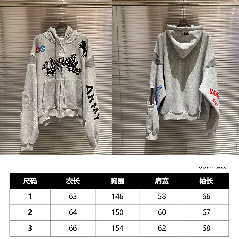 Худи-кофта с капюшоном на молнии Grailz Project G/R Niche Trendy Brand Washing and Destruction Slogan