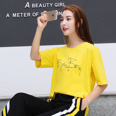 崇森玖棉质运动套装高品质T恤阔腿裤两件套2021夏季透气亲肤套装