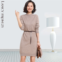 Langzi counter womens clothing 2022 autumn and winter new half turtleneck cashmere split split thin knitted bottoming dress