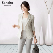 Sandro Hepburn22 spring and autumn new natural linen one button thin section three-quarter sleeve slim suit jacket