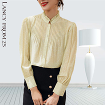 Langzi womens silk shirt 2022 domestic new autumn mulberry silk printing fungus edge floral top