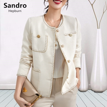 Sandro Hepburn 2022 autumn new French style small fragrance tweed jacket temperament contrast color short top