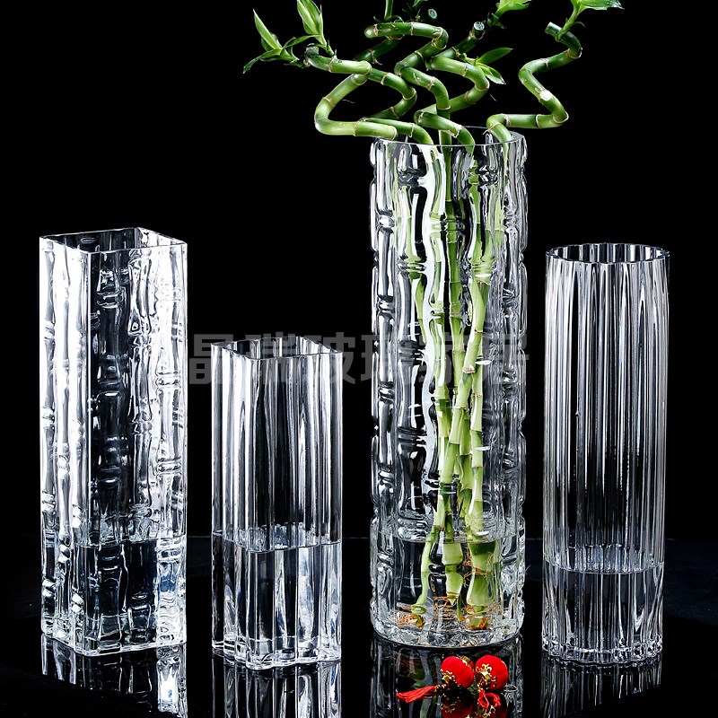 High vase flower arrangement long branch extra large lucky bamboo transparent glass thickened vase 50 cm hydroponic living room floor