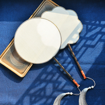 Long Handle Blank Genuine Silk Ensemble Fan Painting Embroidery Diy Material Bag Walking Show Palace Fan Round Fan Classical Hanfu Customizable