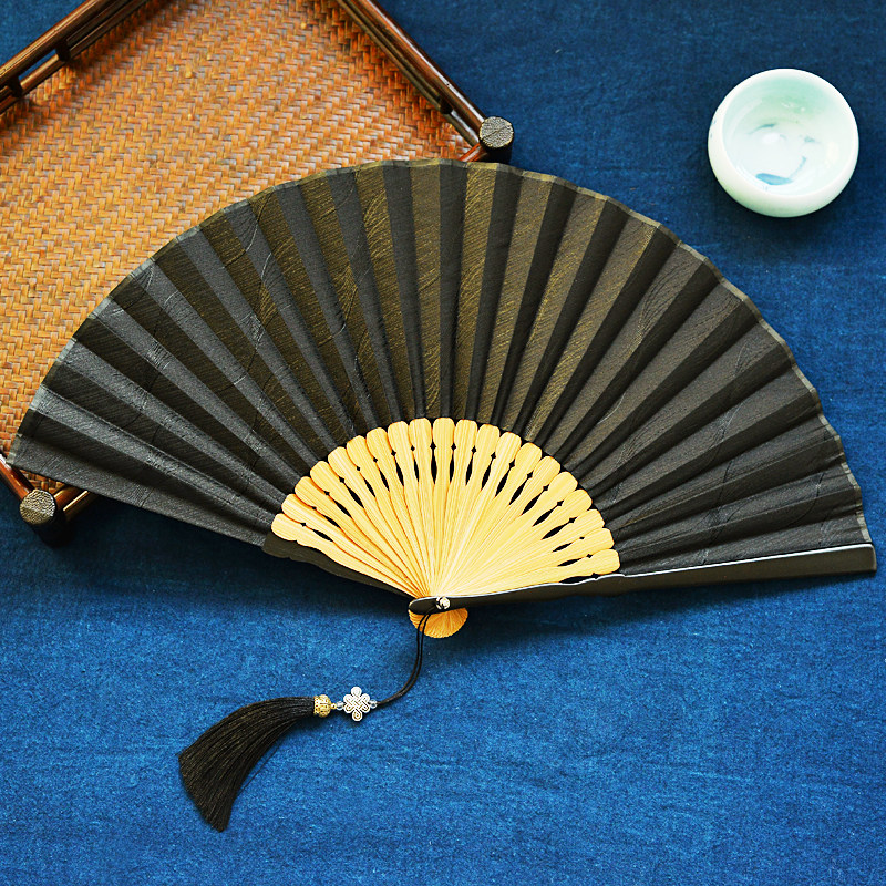 Chinese style ancient style folding fan men and women portable summer solid color texture Japanese Hanfu cheongsam catwalk portable dance