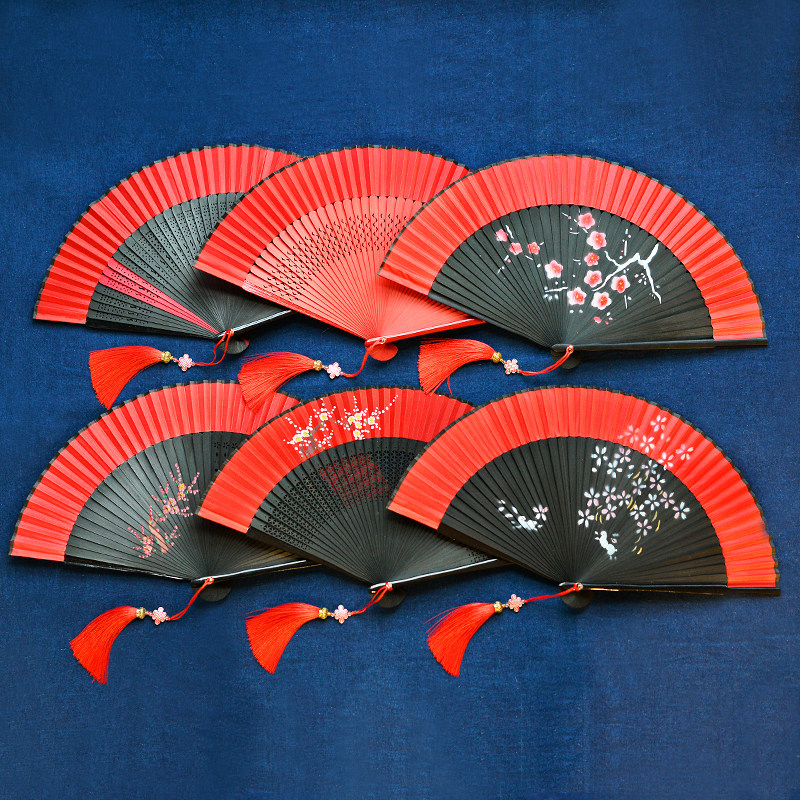 Chinese style red dance folding fan Hanfu Japanese style folding portable classical fan photo catwalk
