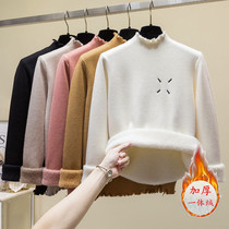 Pregnant womens all-in-one velvet warm inner knitted sweater for pregnant women in autumn and winter half turtleneck long-sleeved velvet thickened bottoming sweater