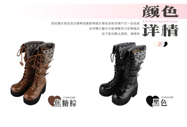 Обувь 定金|焦糖可可二团|白茶入梦原创蝴蝶结甜美高帮靴厚底圆头中长靴