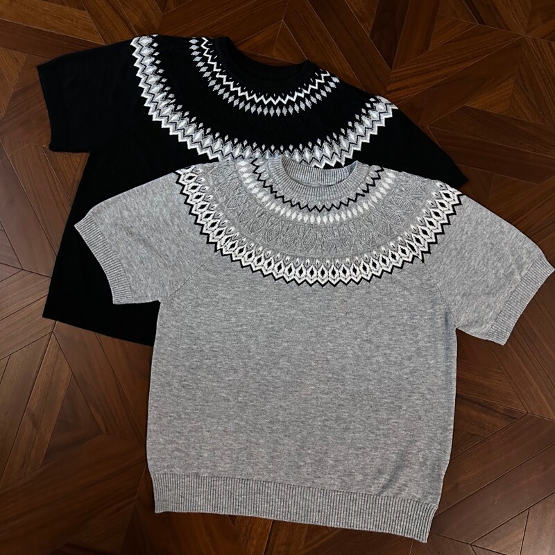 Rtimfd Wool Knitted Fair Isle Shoulder-Length Creative Short-Sleeved Comfortable and Breathable Cleanfit Accessible Luxury Knitwear