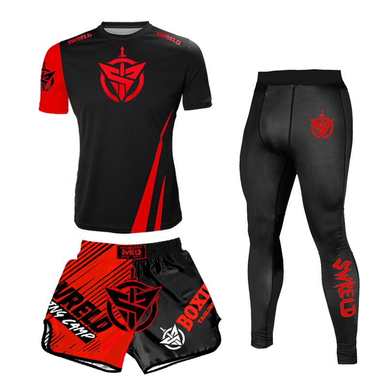 Muay Thai shorts Tight short sleeve three-piece set UFC venom boxing fighting pants T-shirt Fight training sanda clothing custom