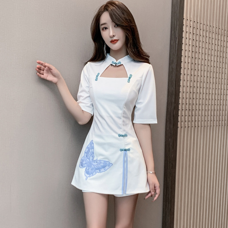 Night Waist Waist and Skin Sauna Black and White Splicing Improved Flagrobe Water Therapeutic Foot Bathroom Technician Workdress