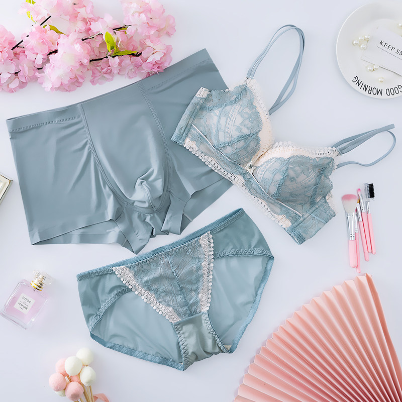 It's all beauty summer ice silk couple underwear three-piece couple cup bra underwear set