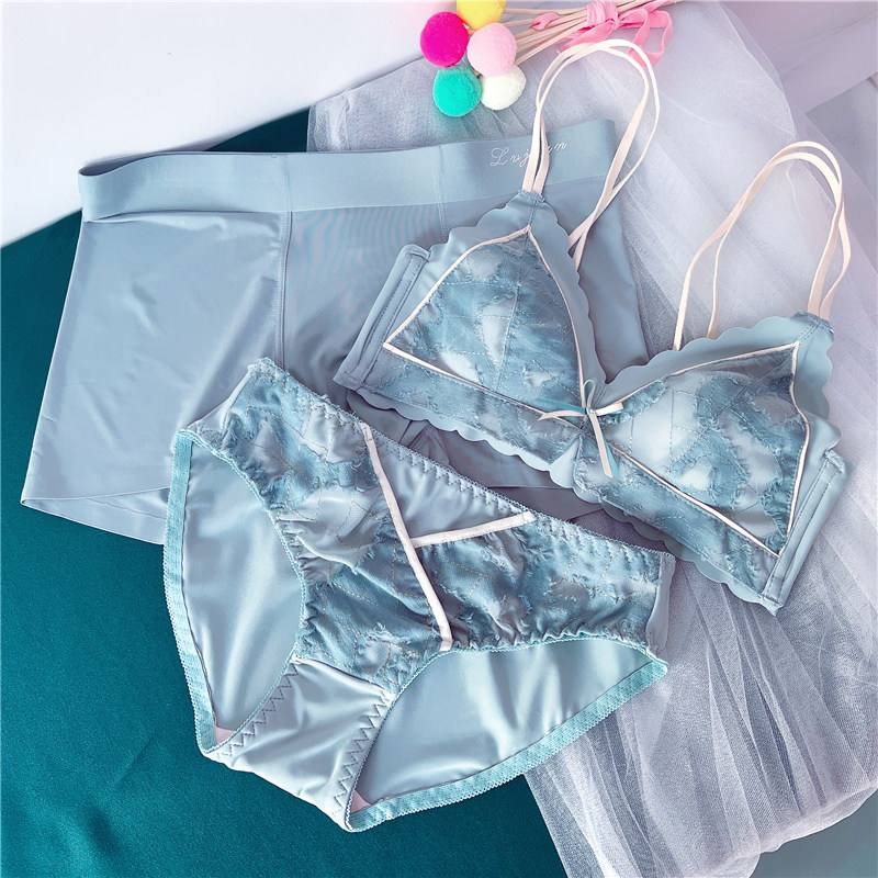 All beauty no steel ring new couple underwear three-piece suit couple bra bra cotton couple underwear