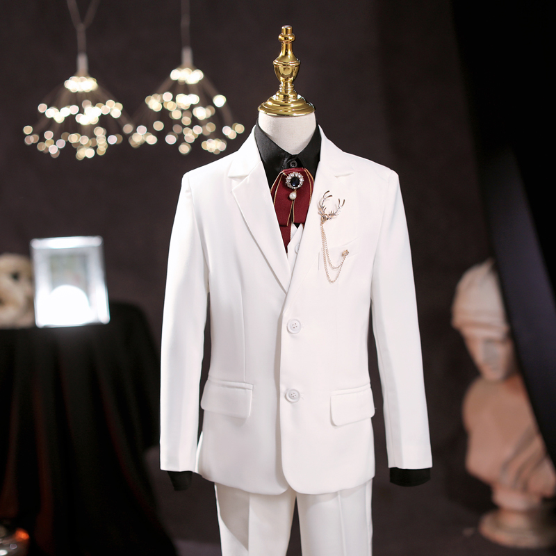 Boy Suit Set White Flower Boy Birthday Dress Children's catwalk host Piano Performance Suit