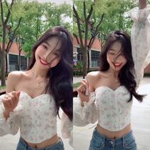 2021 Summer new Yi Mengling with the same sweet and beautiful super-fairy bubble sleeves Shoulder Lock Bone with Shoulder Blouse