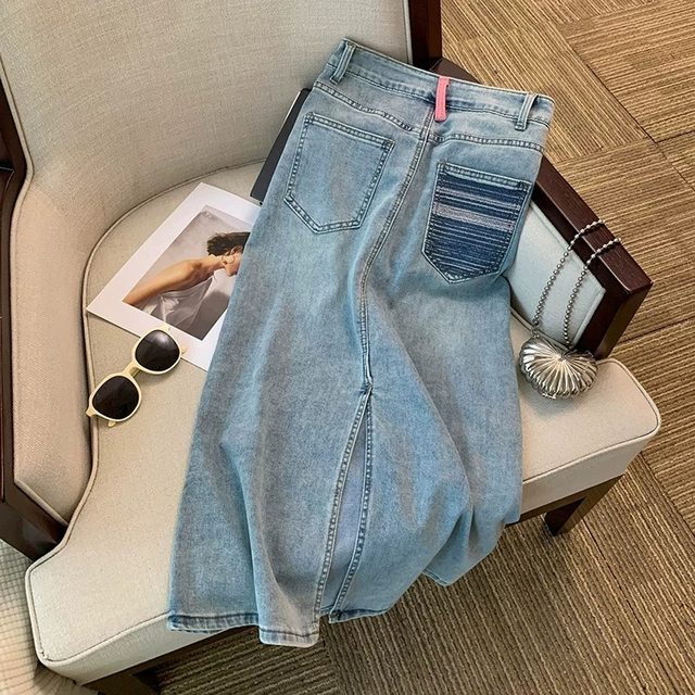 300 catties large size slim slit denim skirt skirt for women 2025 new fat mm design niche mid-length skirt