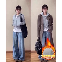 Серая короткая двойная молния [тонкий бархат осени и зимы]