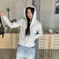 Серая короткая двойная цепочка на молнии с белым цветком [весенний и осенний тонкий стиль]