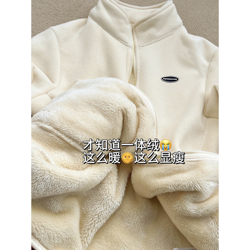 フリースジャケット裏地ポーラーフリースジャケットレディース秋冬新作暖かいインナーウェアラムウールプラスベルベット厚手セーター