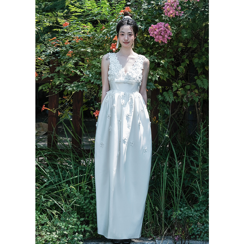 Note of Love White Three-Dimensional Flower Bud Dress Bridal Morning Gown Wedding Banquet Engagement Dress Dress Note of Love White Three-Dimensional Flower Bud Dress Bridal Morning Gown Wedding Banquet Engagement Dress Dress