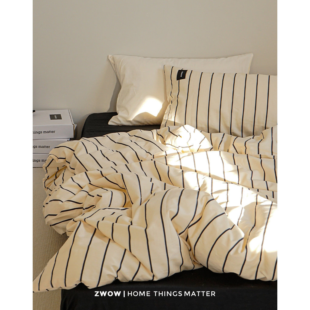Build Sleeper Zwow Stripe Nordic INS Wind Advanced Sensual Bed gas Cotton Four Pieces 100 Whole Cotton Six Pieces-Taobao