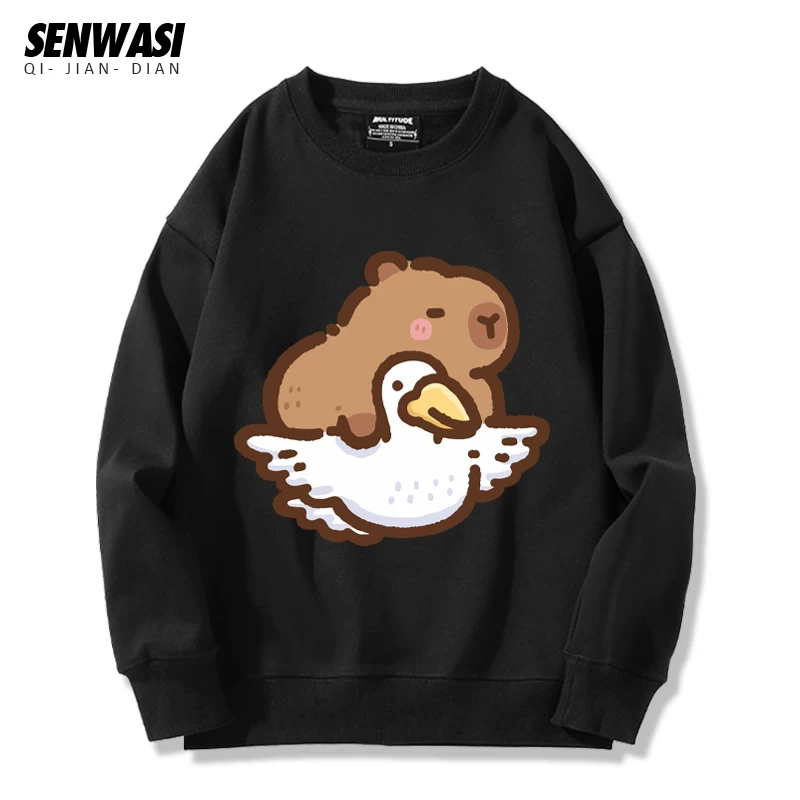 Милоe и симпатичное: кепка Kapibara Capybara Jun Oogway с круглым вырезом, толстый хлопок, футболка для мужчин и женщин, универсальная стильная повседневная одежда