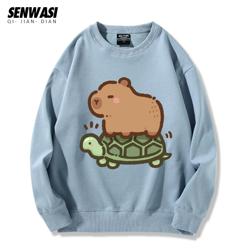 Милоe и симпатичное: кепка Kapibara Capybara Jun Oogway с круглым вырезом, толстый хлопок, футболка для мужчин и женщин, универсальная стильная повседневная одежда