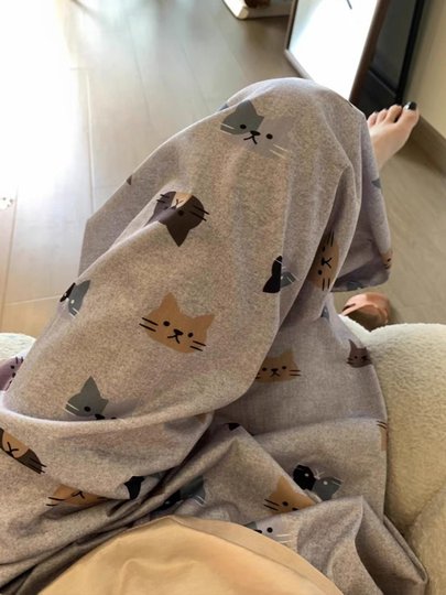Пижамные штаны в корейском стиле с милым принтом кота для девочек, новые летние свободные повседневные штаны большого размера, домашние штаны