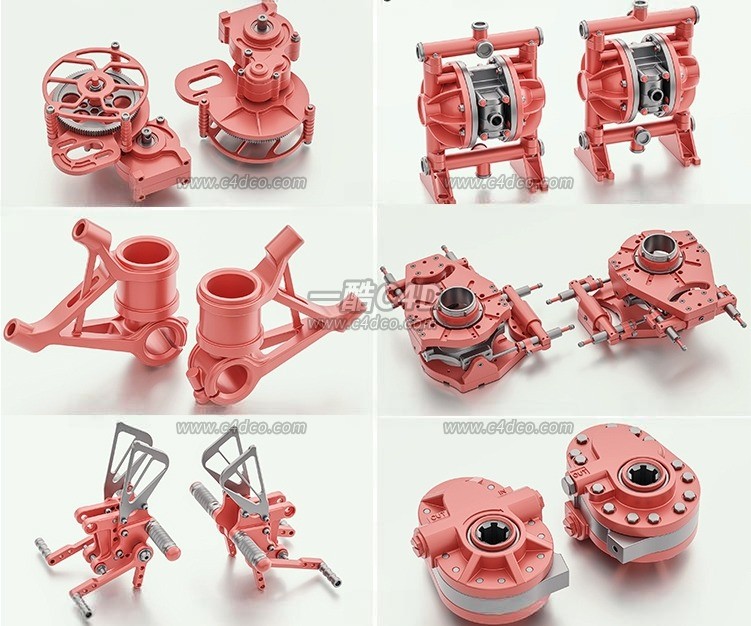 一酷C4D 工业机械零件硬表面组件3D模型