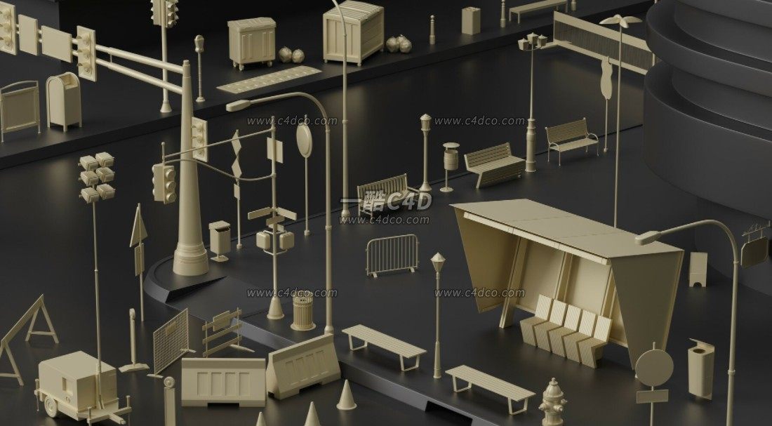70组街道公共广告牌路灯栏杆设施3D模型