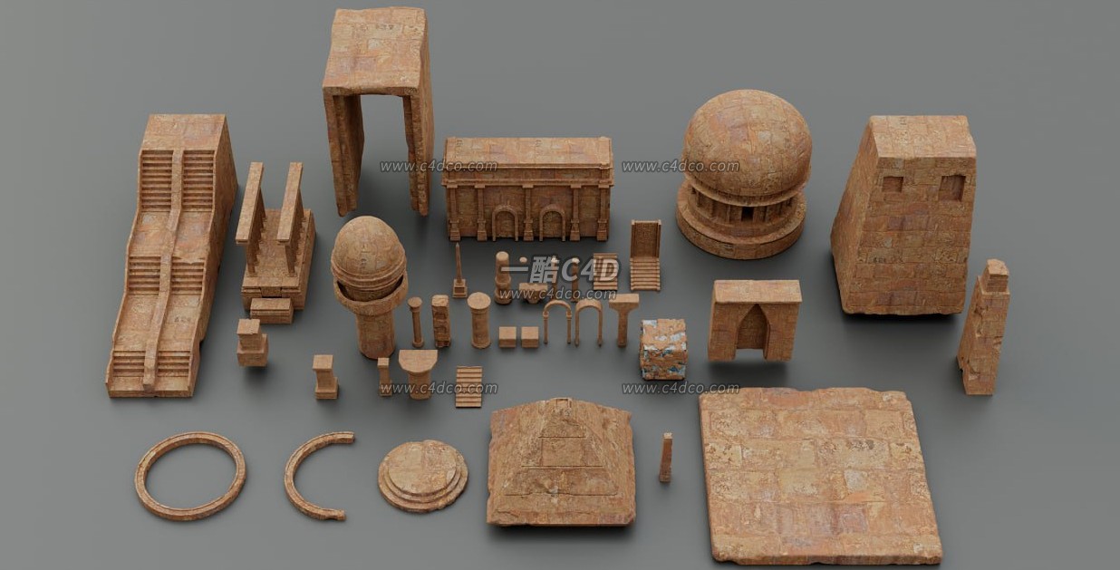 blender古希腊埃及玛雅废墟建筑遗迹3D模型资产