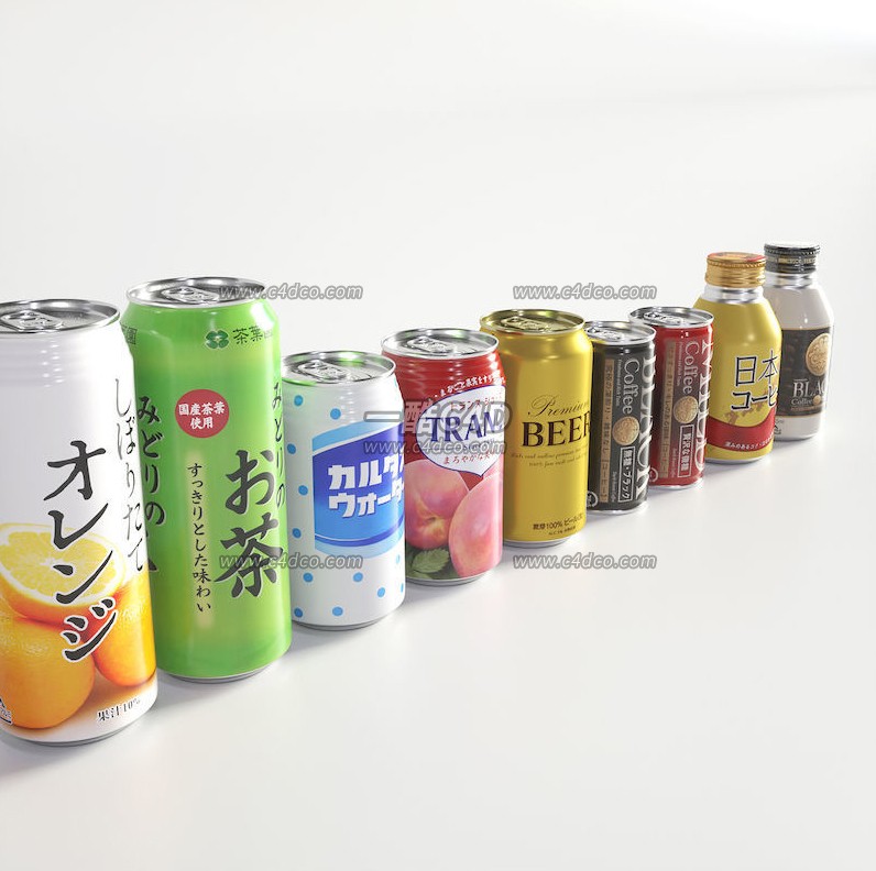 一酷C4D 日式零售小商品罐装饮料3D模型