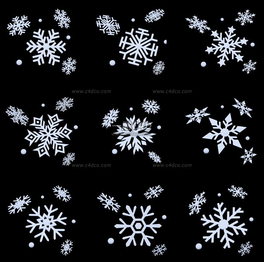 一酷C4D 15款冬季下雪雪花飘落元素3D模型