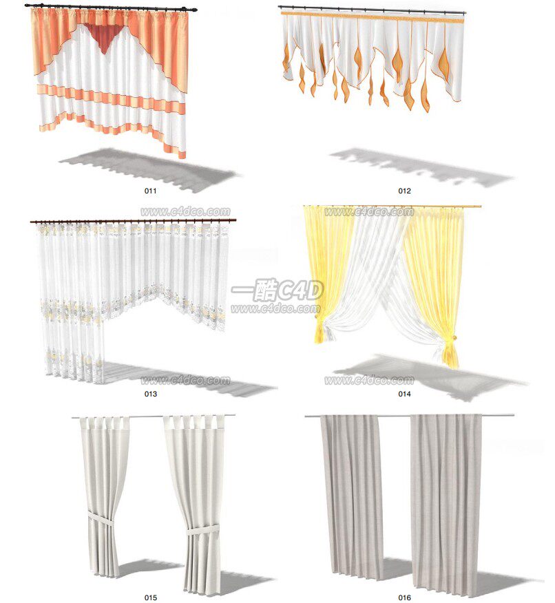 一酷C4D 门窗卧室窗帘遮光拉帘3d模型素材