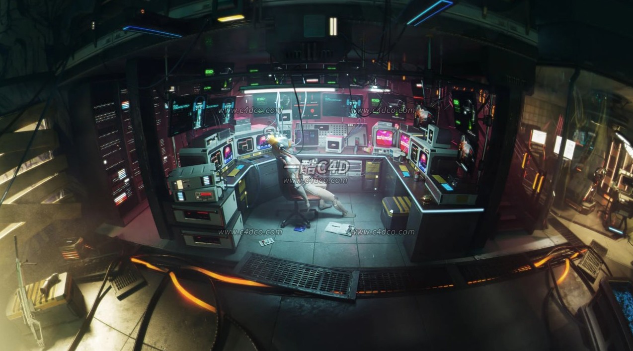 Blender赛博朋克风格室内房间场景3D模型