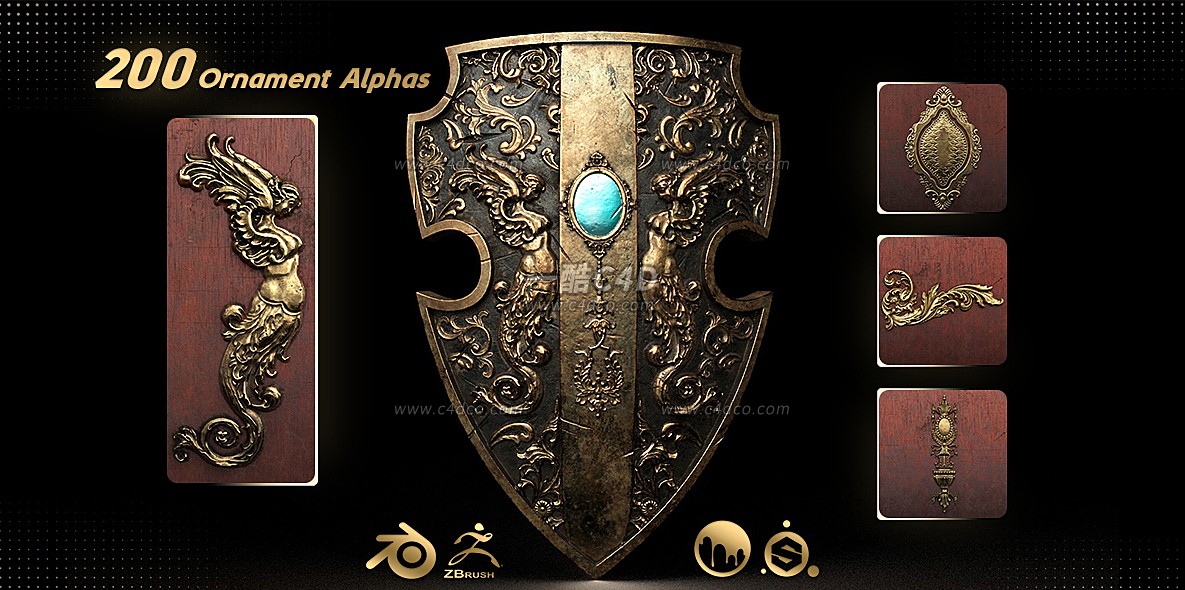 200款精美欧式花纹雕花装饰Alphas贴图