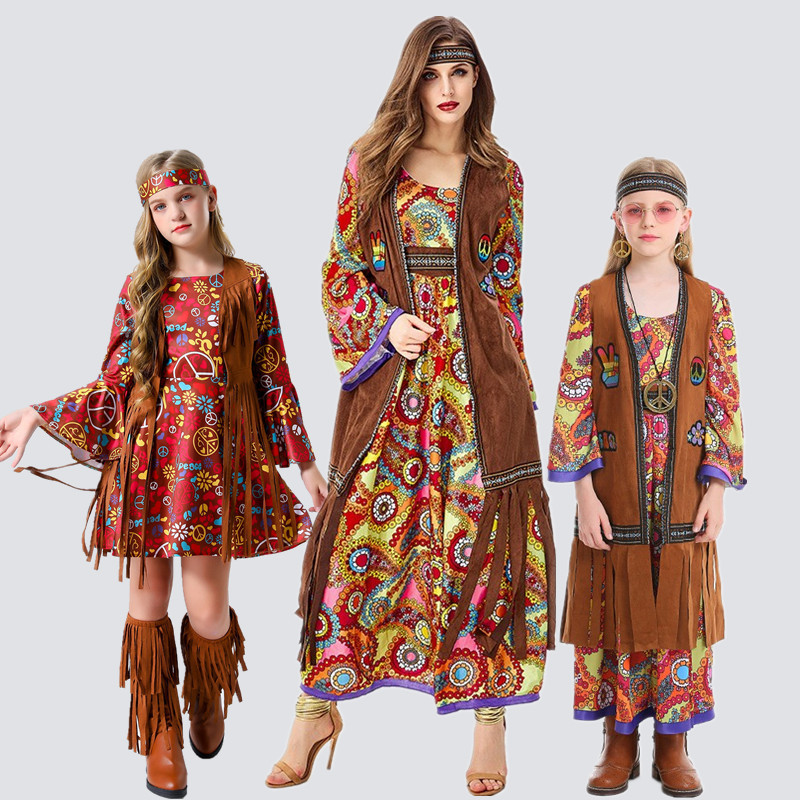 Leibela 1970S Women's Hippie Costume Halloween Retro Disco Hippie Performance Costume Family Costume