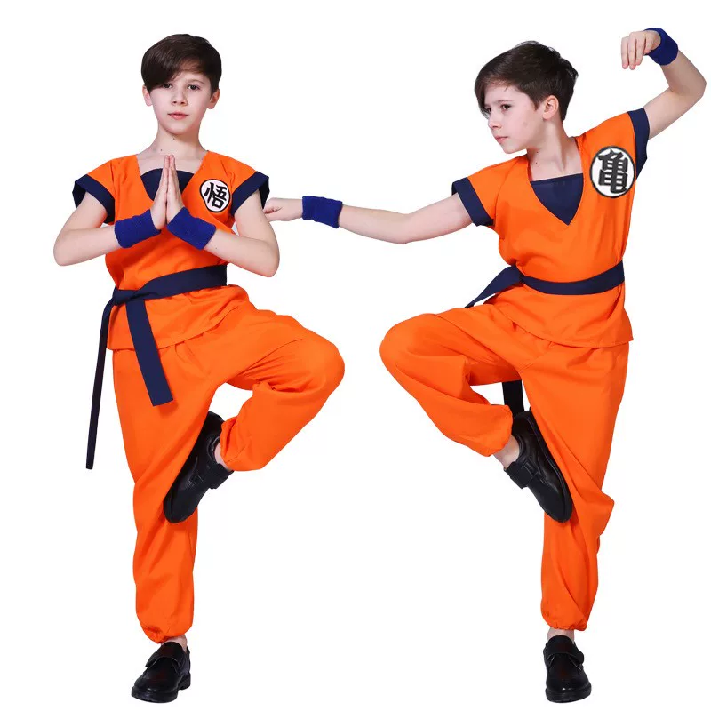 Костюм Dragon Ball Super Saiyan Гоку, костюм на Хэллоуин для взрослых и детей, телескопический золотой посох в комплекте